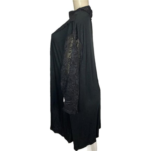 Torrid +6 Black High Neckline Sheer Lace V-Shaped Bodice 3/4 Lace Sleeve Blouse - Picture 5 of 6